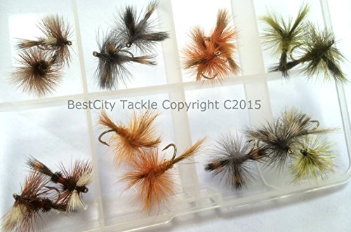 Fly Fishing Irish WULFF Dry Flies 16 Flies set in FREE FLY BOX sizes 8-12 Trout Flies