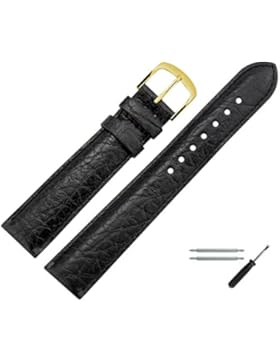 Uhrenarmband 12mm Schwarz Genarbt - Inkl. Federstege / Werkzeug - Feines Rindsleder Mit Grober Prägung - Uhrband...