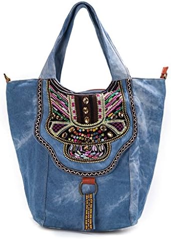 GMS467 Vintage Printed Handmade Women Crossbody Bag Cellphone Pouch Small Handbag Coin Purse, Shoulder Art Embroidery Bag, National Wind Retro Bag, Large-capacity Cowboy Casual Handbags, 2 Color