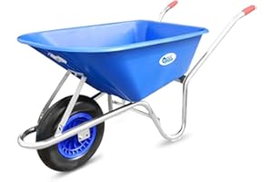 WILCOX EQUIMED Equimed Garden Wheelbarrow - Lightweight Trolley with 85L Plastic Bucket, Puncture-Proof PU Wheel, Galvanised Frame (Blue)