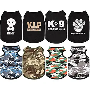 8 Pieces Dog Boy Summer Shirt Dog Camo Shirts Sleeveless Printed Pet Shirt Puppy Camouflage T-Shirt Breathable Puppy Vest Clothes Pet Apparel for Small to Medium Dog Puppy Cat (Small)