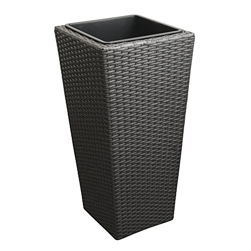 [neu.haus] Blumenkübel / Blumentopf in Rattan-Optik (dunkelgrau) - 31 x 31 x 64 cm