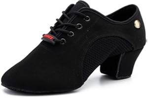 HIPPOSEUS Damskie sznurowane buty do tańca Czarne ćwiczenie Oddychający niski obcas 5cm Split Sole Buty treningowe do tańca towarzyskiego, 42 EU