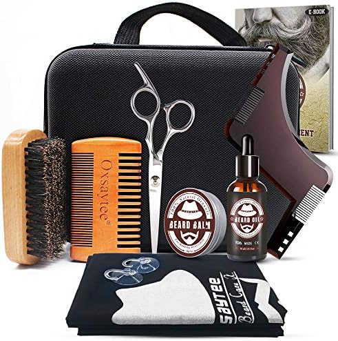 Beard Grooming Kit, 8 Pcs Beard Care Set with Beard Oil | Beard Balm | Beard Brush | Beard Comb | Beard Bib | Beard Shaping Tool | Beard Scissors | Beard Accessories Gift for Men/Father