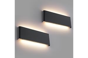 MILLE LUCCIOLE Applique Murale Interieure LED 24W,Applique Murale Blanc Chaud 3000K,Lampe Murale Aluminium 2880LM,Luminaire Mural 41CM,Applique Murale pour Porche Couloir Chambre Salon【2 Pack Noire】
