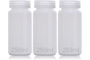 DKBT 3 Stück Weithalsflasche Kunststoff Flasche 250ml Leere Laborflasche Auslaufsicher Durchscheinend aus HDPE-Flasche mit Breiter Öffnung für Pillenflaschen Wasserprobenflaschen