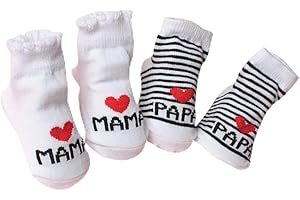HUATEEN Chaussettes Bébé 0-3 Mois,2 Paires Cadeau Naissance Garçon/Fille avec J'aime Maman & Papa - Chaussettons en Coton Doux pour Nouveau-Nés, Baby Shower & Gender Reveal (Cadeau Futur Parents)