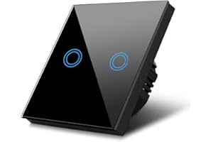 Maclean MCE704B dotykowy włącznik światła, szklany przełącznik ze zmianą kolorów LED, przełącznik do zabudowy, 85 x 85 mm (2-krotny, okrągły, czarny)