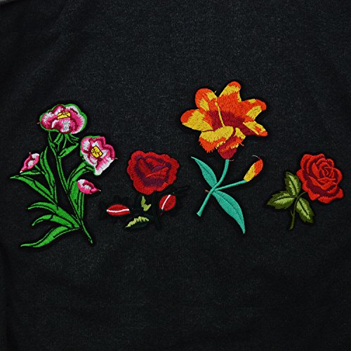 Satkago 15 Stück Stickerei Pfingstrose Rose Blumen Nähen Bügeln auf Aufnäher Bügelbild Kleidung Patches für T-Shirt Jeans Kleidung Taschen Hut - 8