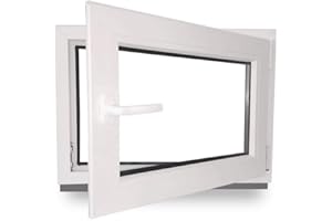 JECO Kellerfenster - Kunststoff - Fenster - innen weiß/außen weiß - BxH: 100 x 50 cm - 1000 x 500 mm - DIN Rechts - 2 fach Verglasung - 60 mm Profil