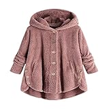 TianWlio Damen Herbst Winter Jacken Parka Mäntel Mode Knopf Mantel Flauschige Schwanz Tops Kapuzenpullover Lose Pullover Rosa XXXL
