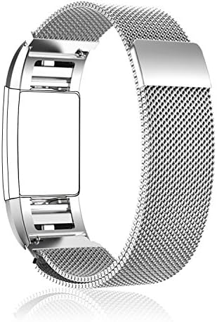Fitbit Charge 2 Strap Band Replacement, Taotree Milanese Stainless Steel Adjustable Replacement Accessory bracelet with Unique Magnet Lock for Fitbit Charge 2 Fitness Wristband (Silver, Large(6.7"-8.1"))