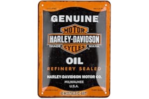 Nostalgic-Art Retro Tin Sign, 15 x 20 cm, Harley-Davidson - Genuine Oil - Gift Idea for Bikers, Original Licensed Product (OLP), Made of Metal, Vintage Design, Tin Signs Sayings