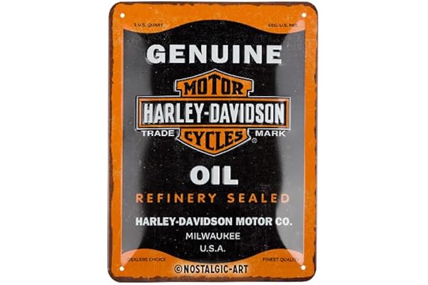 Nostalgic-Art Plåtskylt i retrostil, 15 x 20 cm, Harley-Davidson – Genuine Oil – Presentidé för mc-åkare, av metall, vintaged