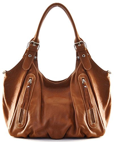 OH MY BAG - Bolso de mano mujer bolso de piel italiana - Modelo St trop ', Rojo (COGNAC FONCE), Taille Unique