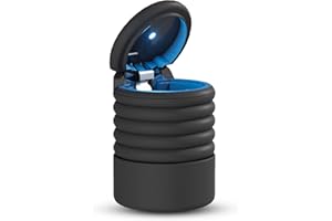 Kytpyi Car Ashtray, Portable Ashtray, Foldable Rotating Detachable Ashtray with Lid Smell Proof for Car, Fire-retardant Silicone Portable Ashtrays for Cigarettes with LED for Outdoor Indoor(Grey)