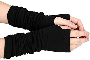 LassZone Women's Elbow Length Knitted Arm Warmers Long Sleeve Thin Fingerless Gloves Thumb Hole Wrist Warmers Winter Mittens