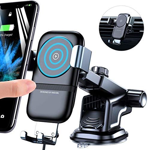 andobil Wireless Car Charger Mount, 1 Second Auto Clamping 10W Qi Fast Charging Car Phone Holder Air Vent&Dashboard Compatible with Samsung S10/ S10+/S9/S9+/S8+, iPhone Xs/Xs Max/XR/X/ 8/8 Plus, More