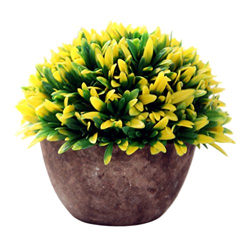 Generic Künstliche Glück Gras Pflanze Blätter Vergießen Bonsai im topf Blumen Garten Hause Deko – Gelb - 3