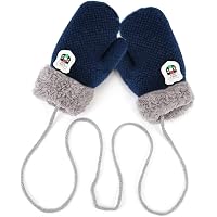 2 Paia Guanti Invernali Termici Bambini Con Motivo Dinosauro - Maglia Morbida Per 4-11 Anni, Blu E Grigio
