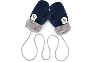 INSZKOOS Moufles Enfants Thermique Gants Hiver Automne Epais Mitaines Tricoté Douce Gants avec Corde Epais Plein-Doigts Motif Cartoon Mignon Gloves Ski Snowboard Camping Vélo pour Bébé Garçons Filles 0-3 Ans