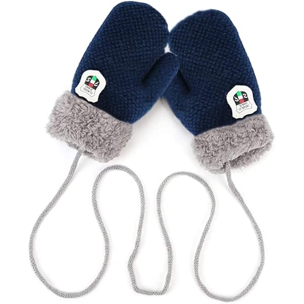 Moufles Polaire Bébé 0-3 Ans - Double Épaisseur, Cordon Cou Anti-Perte, Pour Ski, Neige, Extérieur