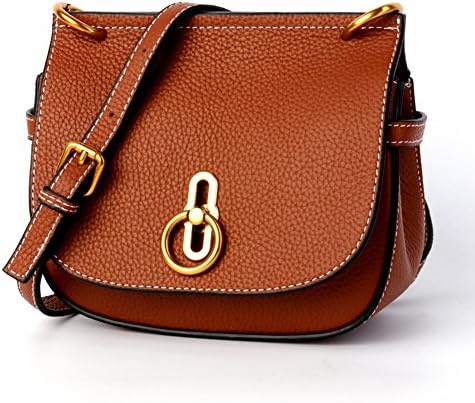 Women's Leather Women's Bag Shoulder Messenger Lock Bag Saddle Bag Multi-Use Fashion Shoulder Bag Women's Shoulder Bag First Layer Leather Oval Bucket Bag Zipper Suture Cell Phone Bag Single Pure Color Soft Surface Soft Soft Handle Dig Bag , Caramel oak