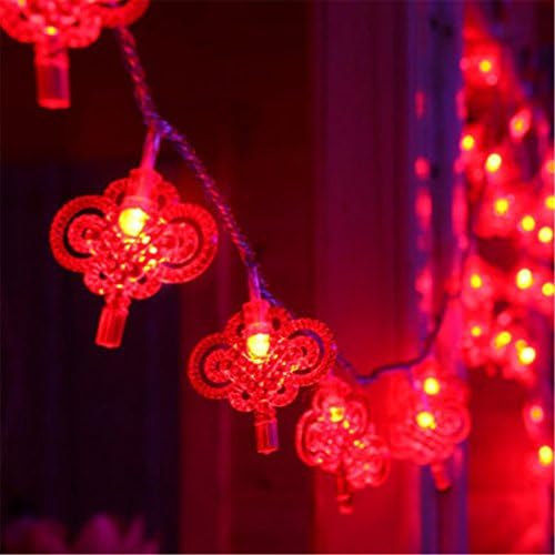 SHHE Battery Operated Fairy Lights 2 Modes Chinese Knot Shape Decorative Lighting 2.5M 20 LED String Light for Indoor Ourdoor Use (Red) Pack of 2