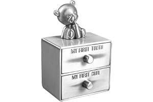 KOVEN Första lock- och tandlåda, minneslåda för den första frisyren, förvaringslåda av metall för tandad fe – perfekt som en gåva för dop, babyparty eller födelse.
