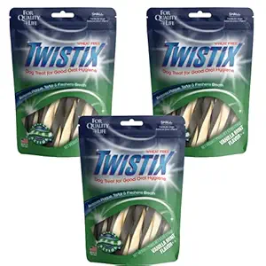 Twistix Low Fat High Protein Vanilla Mint Flavour Oral Hygiene Dog Dental Care Treats for All Life stage Dog, Remove Plaque, Tartar and Freshen Breaths, Easy To Chew and Digest | Dogs Dental Chew 156.1 Gram 14 Small Sticks Pack of 3