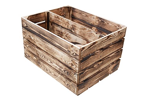 6er-Set Apfelkisten aus geflammtem Holz mit zusätzlichem Mittelbrett als Schuh- oder Bücherregal - 2