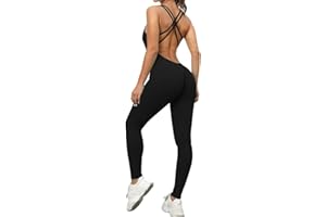 KOEMCY Mono Mujer Verano Largo Deportivo Jumpsuit Tirantes Cruzados Elegante Monos de Vestir una Pieza Ajustado Peto Bodysuit Fiesta Playa Fitness Yoga Gimnasio Entrenamiento