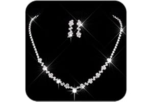 Unicra Parure di gioielli da sposa con collana e orecchini in argento e strass per donne e ragazze (A)