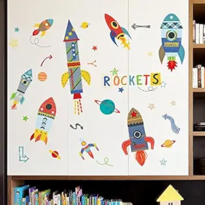 Decals Design Boys Room Decoration Colourful Rockets in Space School Wall Sticker (PVC Vinyl, 60 cm x 90 cm)