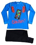 Cool Boy's Chillin!! Mobile Phone Pyjamas 11 to 16 Years Blue Pj PJs (11-12 Years)