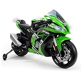 La moto kawasaki zx10 ninja a batería de 12 v de injusa, cuenta con licencia oficial de la marca kawasaki y está recomendada para niños a partir de los 36 meses
