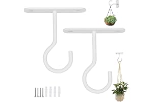 DURDIIY Crochets de Plafond pour Plantes Suspendues, 2Pcs Métal Mur Plante Crochet Swag Cintres de Plafond avec Vis et Ancres, Cintres Muraux, Crochets de Suspension Robustes pour Panier de Plantes (Blanc)
