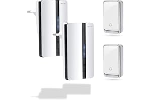 Bell4U Timbre inalámbrico - 2 receptores y 2 pulsadores de timbre. Timbre exterior inalámbrico IP65 resistente al agua 100m, 4 niveles de volumen y 51 melodías. No requiere batería