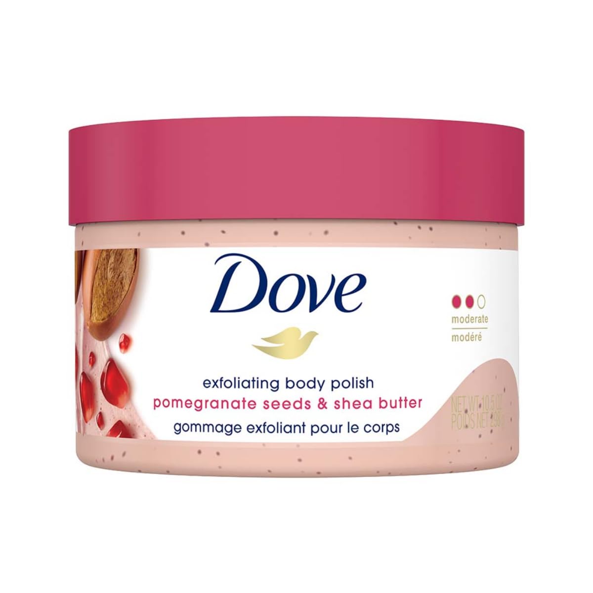 Dove Body Polish Exfoliating Scrub, Moisturizing Shea Butter and Pomegranate Seeds | Nourishes & Conditions Soft Skin | Sulph