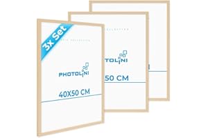 PHOTOLINI Bilderrahmen 40x50 Holz MDF Natur, 3er Set Bilderrahmen 50x40 mit bruchsicherem Acrylglas, Rahmen 40x50 zum Aufhängen, 50 x 40 frame mit extra Zubehör - picture frames für Fotos & Poster