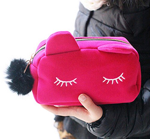 Cute Cartoon Cat Cosmetic Makeup Storage Bag Pen Pencil Pouch Case (Pink)