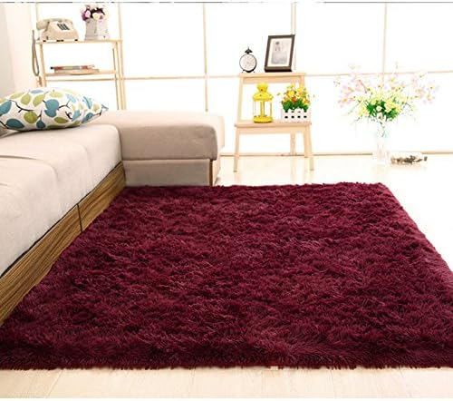 KOOCO Large Size Fluffy Thickening Rugs Anti-Skid Shaggy Area Rug Dining Room Carpet Floor Mat Home Bedroom Home Supplies,Red Wine,100x100cm
