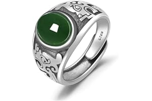 ARTQ Anello di Pietra Intarsio di Giada Verde Anello Largo Regolabile in Pietra Naturale da Uomo alla Moda Anelli di Dichiarazione Regalo di San Patrizio per papà Fratello Marito E Fidanzato