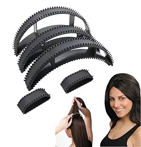 Glan Set Of 5 Pc Hair Puff Up Volumizer Banana Bumpits Puff Maker Hairstyle Accessory Banana Clip (Black)