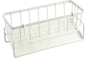 RUNDAGO 1 Pieza Organizador de Cocina de Acero Inoxidable, Organizador para Fregadero de Cocina, con Bandeja de Drenaje Automático, para Almacenamiento de Trapos, Esponjas y Otras Herramientas (blanco)