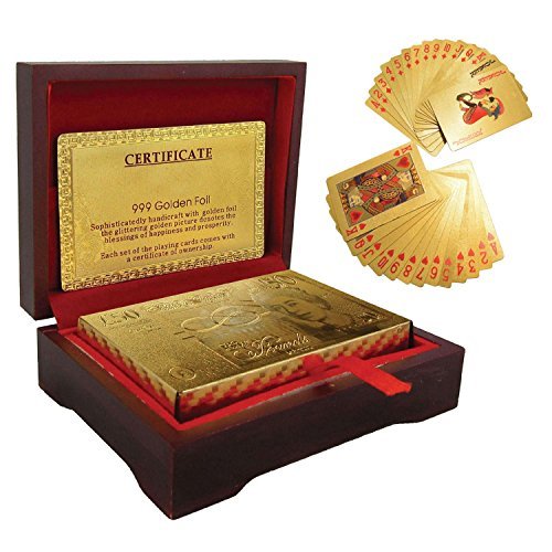 24k Gold Plated Playing Cards Full Poker Deck 99.9% Pure with Box Christmas Gift by Zoozio