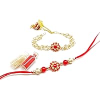 FLAGSQUARE Rakhi Set for Bhaiya Bhabhi with Roli Chawal Rakshabandhan Lumba Rakhi Set