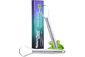 NATUREAQUA Pulitore per lingua in acciaio inox (2 pezzi), pulitore per lingua ayurvedico | Scrapper | Raschietto per lingua contro l'alito(Single layer)