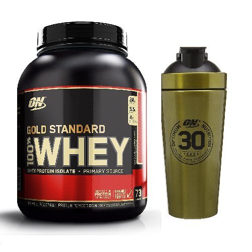 Optimum Nutrition Gold Standard Whey Strawberry with Gold Shaker