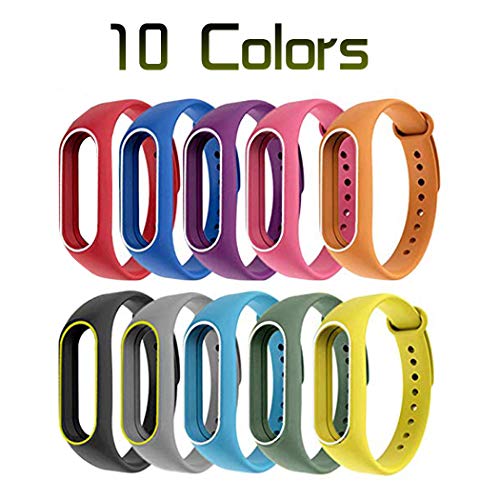 MuZhuo Pulsera Xiaomi Mi Band 2 Band 2 Correas (10 PCS) Silicona Banda para XIAOMI Mi Band 2 Reemplazo Correa - Prevención de pérdidas -10Colores